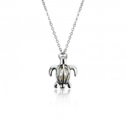 Retro Pearl Necklace Fashion Silver Color Hollow Openable Turtle Can Open Pendant Women Jewelry