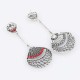 Retro Red Rhinestone Antique Silver Sector Ear Drop Vintage Earrings for Women