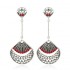 Retro Red Rhinestone Antique Silver Sector Ear Drop Vintage Earrings for Women