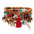 Retro Religious Leaf Elephant Pendant Elastic Multilayer Bead Bracelet for Women