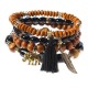 Retro Religious Leaf Elephant Pendant Elastic Multilayer Bead Bracelet for Women