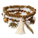 Retro Religious Leaf Elephant Pendant Elastic Multilayer Bead Bracelet for Women