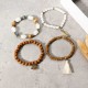 Retro Religious Leaf Elephant Pendant Elastic Multilayer Bead Bracelet for Women