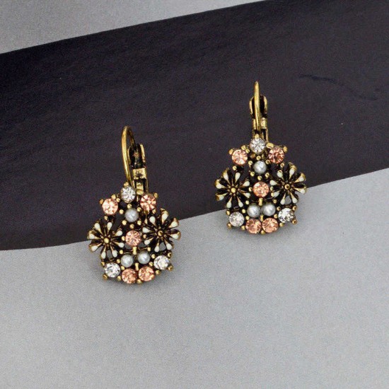 Retro Rhinestone Flower Earrings Diamond Pearl Ear Drop Earring For Women