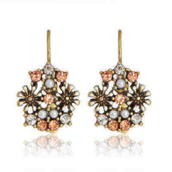 Retro Rhinestone Flower Earrings Diamond Pearl Ear Drop Earring For Women