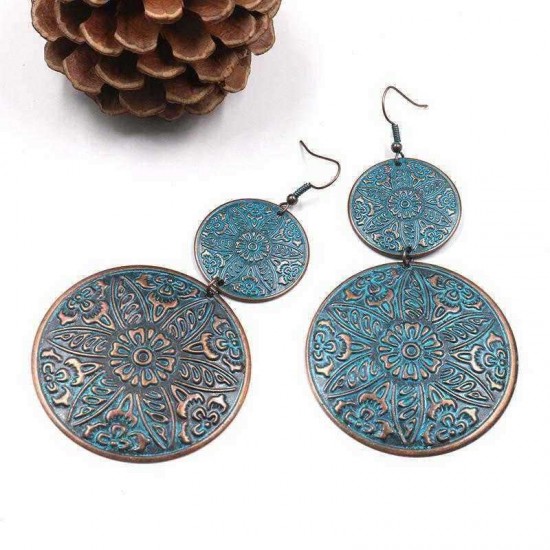 Retro Sculpture Double Round Drop Earring Noble Women Earrings