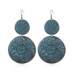 Retro Sculpture Double Round Drop Earring Noble Women Earrings