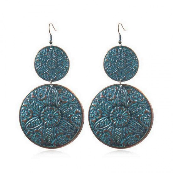 Retro Sculpture Double Round Drop Earring Noble Women Earrings