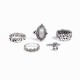 Retro Style Carved Gemstone Ring Set 10 Pieces Sliver Alloy Rings Kit Women's Joint Rings