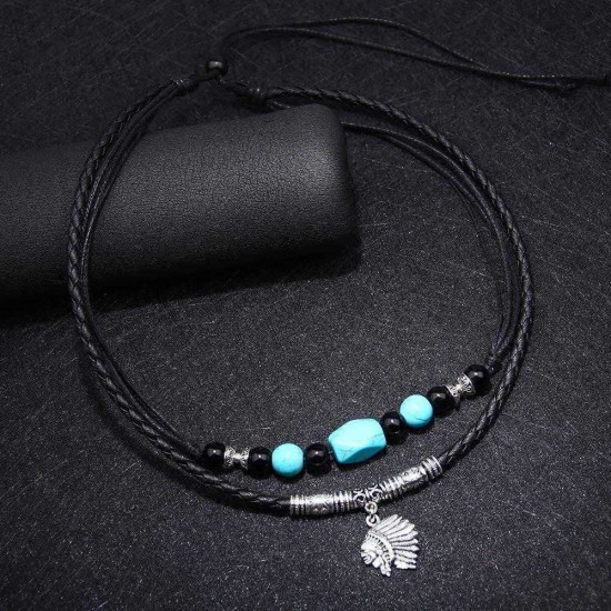 Retro Style Indian Avatar Necklace Double Layer Beaded Necklace For Men