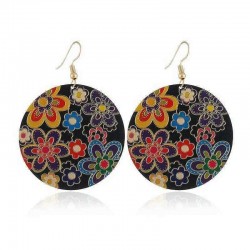 Retro Style Round Flower Earrings Round Sheet Ethnic Style Ear Drop Earring For Women