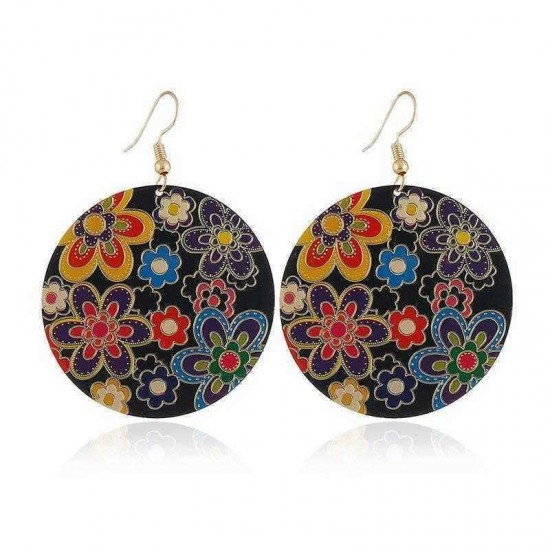 Retro Style Round Flower Earrings Round Sheet Ethnic Style Ear Drop Earring For Women