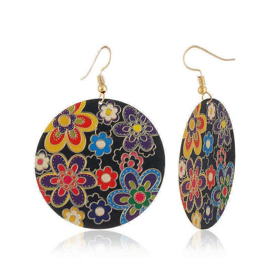 Retro Style Round Flower Earrings Round Sheet Ethnic Style Ear Drop Earring For Women