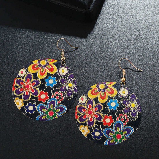 Retro Style Round Flower Earrings Round Sheet Ethnic Style Ear Drop Earring For Women