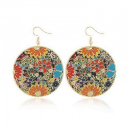 Retro Style Round Flower Earrings Round Sheet Ethnic Style Ear Drop Earring For Women