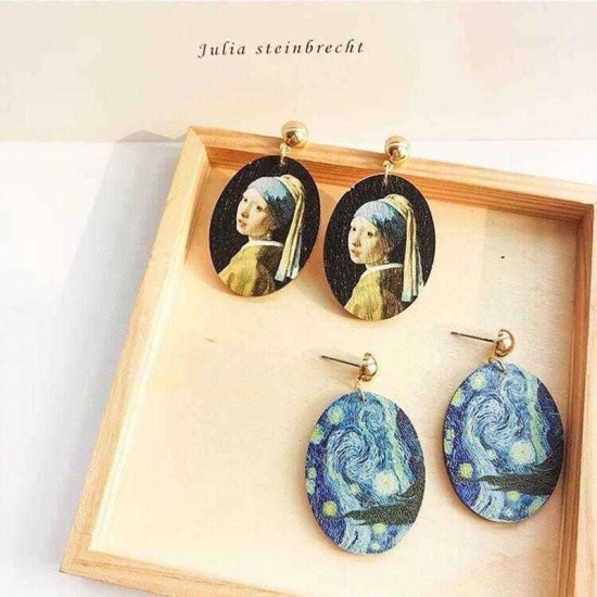 Retro Style Starry Sky Ear Drop Earring Printed Baroque Temperament Girl Earring