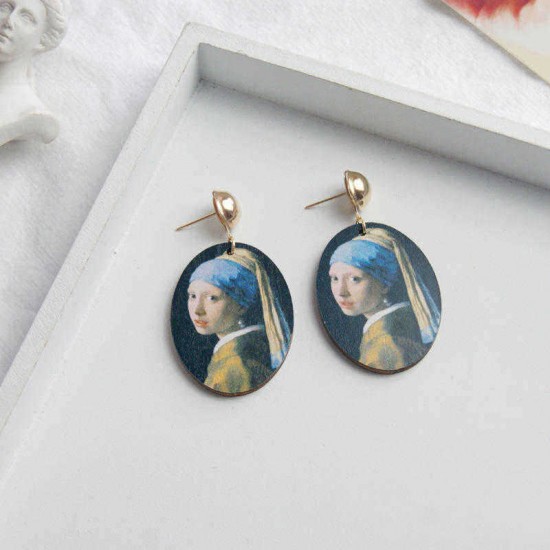 Retro Style Starry Sky Ear Drop Earring Printed Baroque Temperament Girl Earring