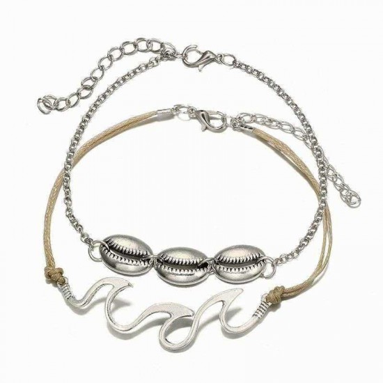 Retro Style Wave Spray Anklet Sliver Alloy Shell Anklets For Women Jewelry