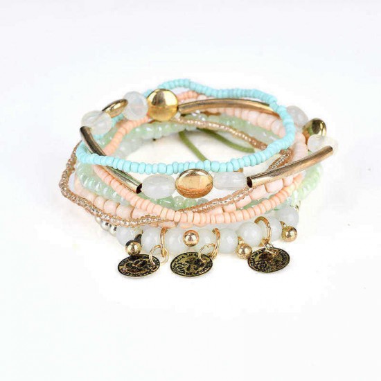 Retro Triple Coins Pendant Bohemian Multilayer Beads Bracelet Best Gift Jewelry for Women