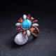 Retro Turquoise Flower Finger Ring Colorful Rhinestone Ring Jewelry For Women