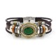 Retro Unisex Multilayer Stainless Steel Beads Bracelet Ethnic Rhinestone Geometric Leather Bracelet