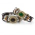 Retro Unisex Multilayer Stainless Steel Beads Bracelet Ethnic Rhinestone Geometric Leather Bracelet