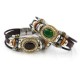 Retro Unisex Multilayer Stainless Steel Beads Bracelet Ethnic Rhinestone Geometric Leather Bracelet