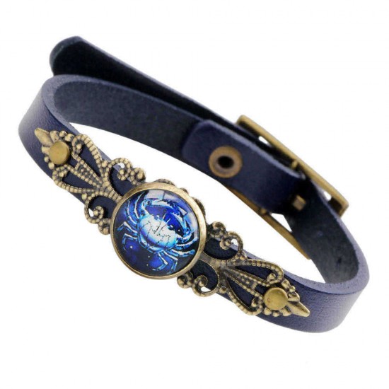 Retro Unisex Twelve Constellations Alloy Leather Bangle Anti-fatigue Adjustable Bracelet