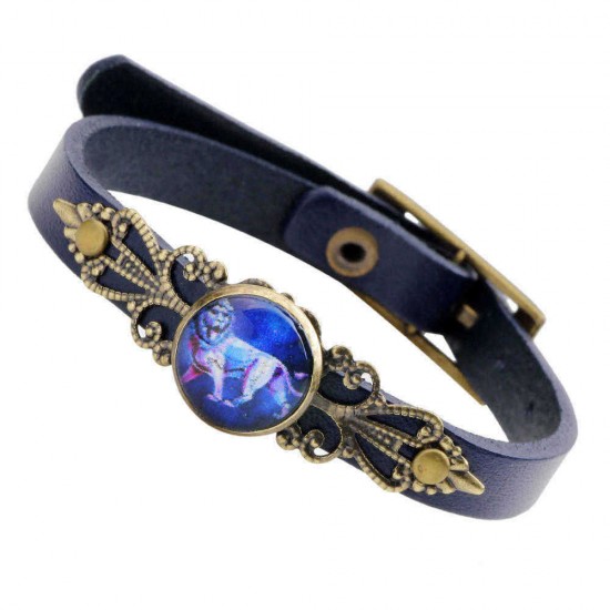 Retro Unisex Twelve Constellations Alloy Leather Bangle Anti-fatigue Adjustable Bracelet