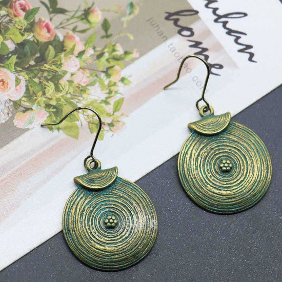 Retro Women Alloy Round Growth Ring Drop Earrings Gift