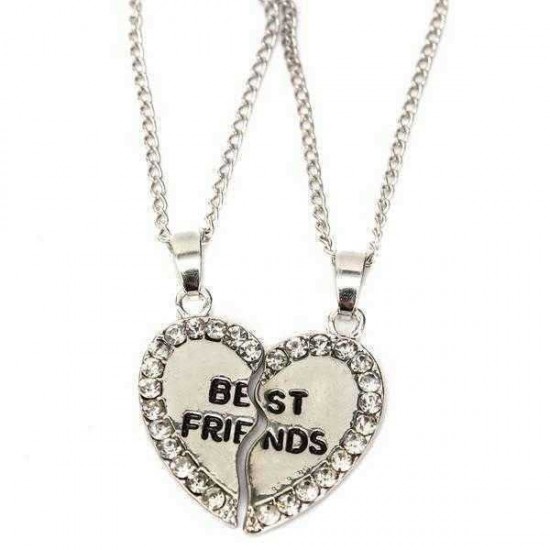 Rhinestone Broken Heart Double Parts Best Friend Pendant Necklaces