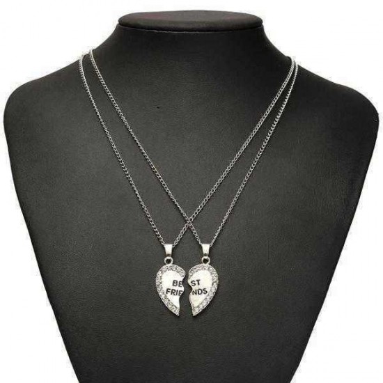 Rhinestone Broken Heart Double Parts Best Friend Pendant Necklaces