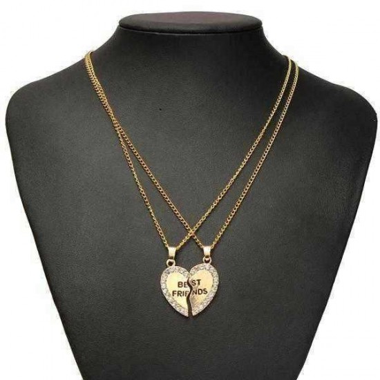 Rhinestone Broken Heart Double Parts Best Friend Pendant Necklaces