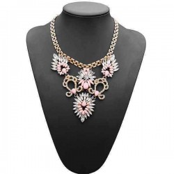 Rhinestone Crystal Acrylic Flower Leaf Pendant Choker Necklace