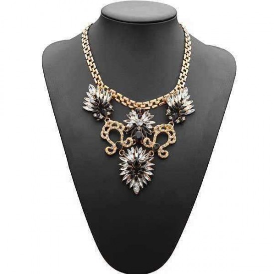 Rhinestone Crystal Acrylic Flower Leaf Pendant Choker Necklace