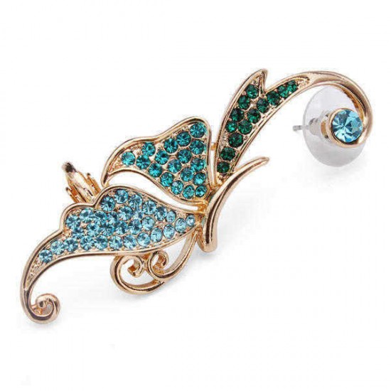 Rhinestone Crystal Butterfly Clip On Ear Cuff 16K Gold Plated