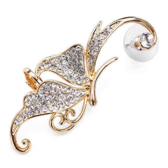 Rhinestone Crystal Butterfly Clip On Ear Cuff 16K Gold Plated