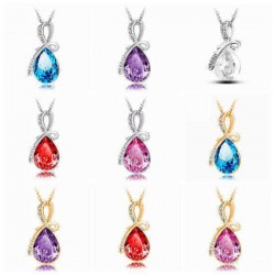 Rhinestone Crystal Water Drop Pendant Necklace For Women