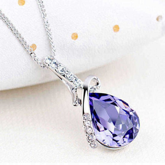 Rhinestone Crystal Water Drop Pendant Necklace For Women