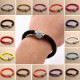 Rhinestone PU Leather Cuff Bracelet Magnetic Buckle Wrap Wristband