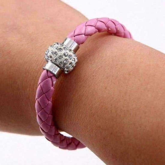 Rhinestone PU Leather Cuff Bracelet Magnetic Buckle Wrap Wristband