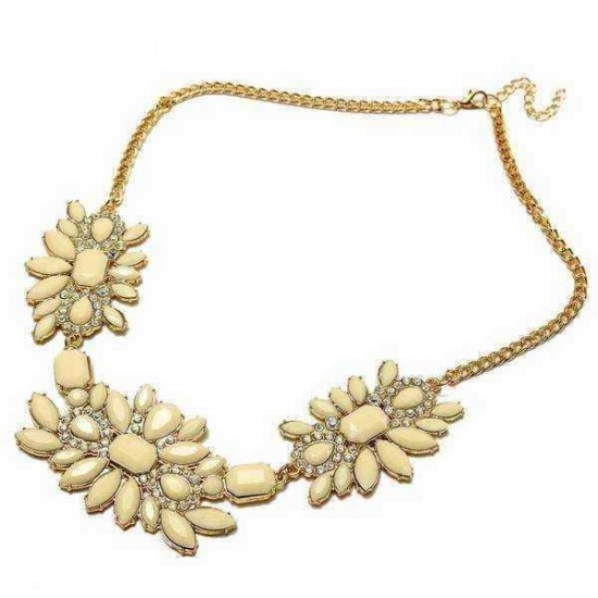 Rhinestone Resin Flower Choker Pendant Statement Necklace For Women