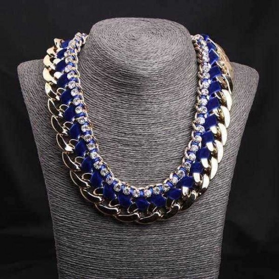 Rhinestone Woven Rope Thick Chain Collar Choker Statement Necklace