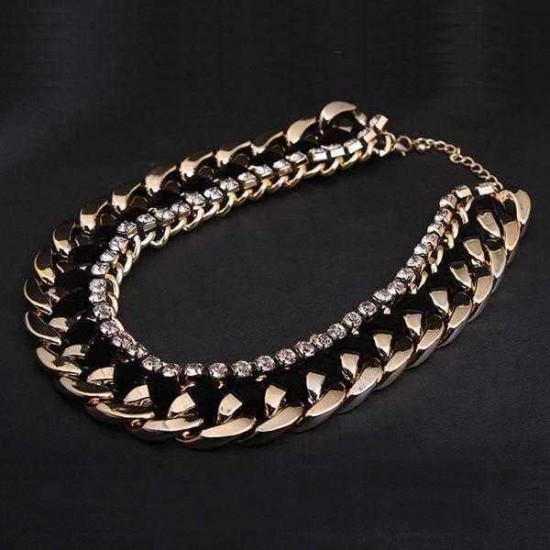 Rhinestone Woven Rope Thick Chain Collar Choker Statement Necklace