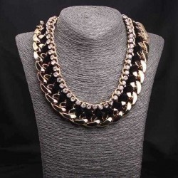 Rhinestone Woven Rope Thick Chain Collar Choker Statement Necklace