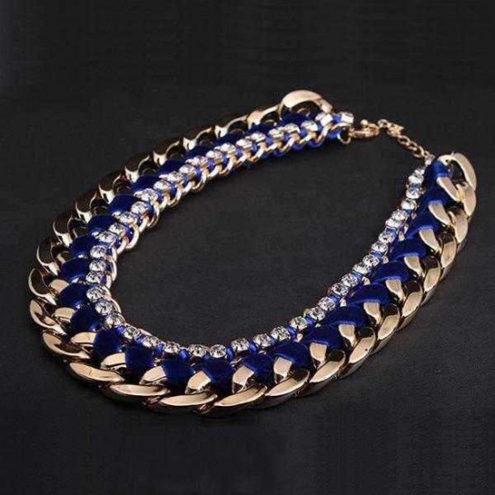 Rhinestone Woven Rope Thick Chain Collar Choker Statement Necklace