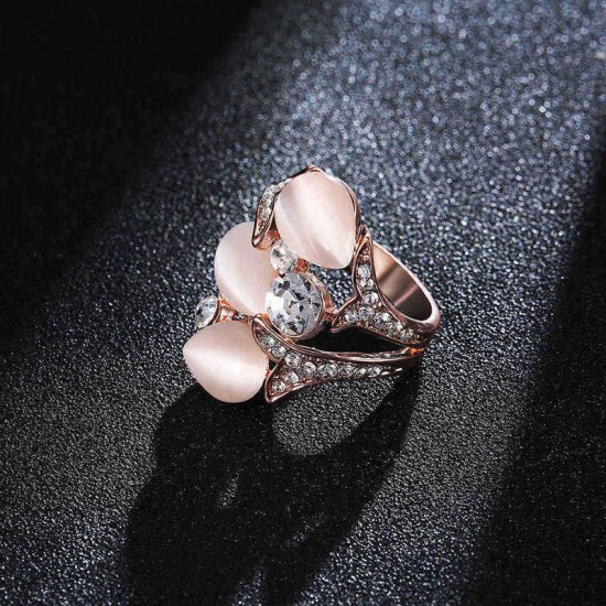 Rose Gold Plated Crystal Rhinestones Flower Women Finger Rings