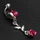 Rose Red Flower Stainless Steel Navel Belly Button Ring Body Piercing