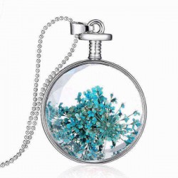 Round Glass Dry Flower Women Necklace Alloy Jewelry Christmas Gift