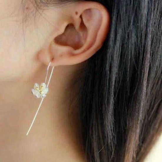 S925 Silver Ear Drop Delicate Drawing Lotus Flower Earrings